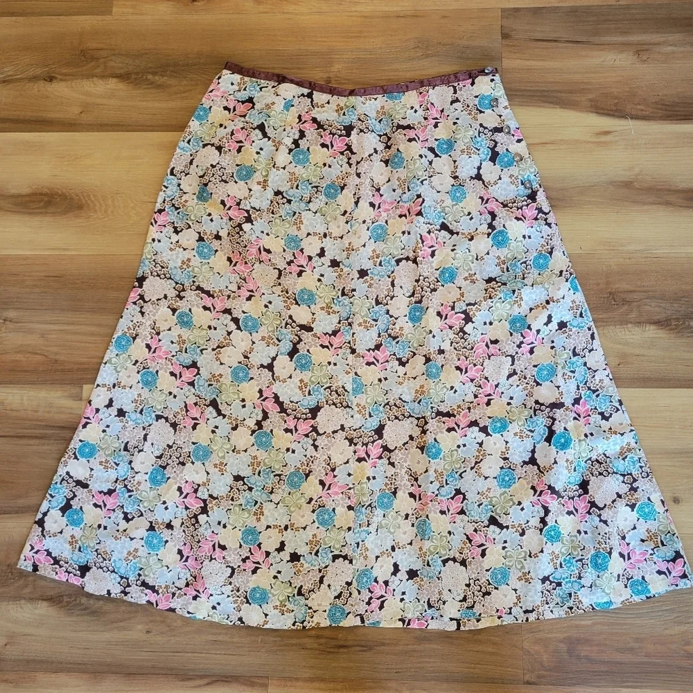 🔥 (5for$35) NWT CHRISTOPHER AND BANKS Brown Floral 100% Rayon Skirt Size 10